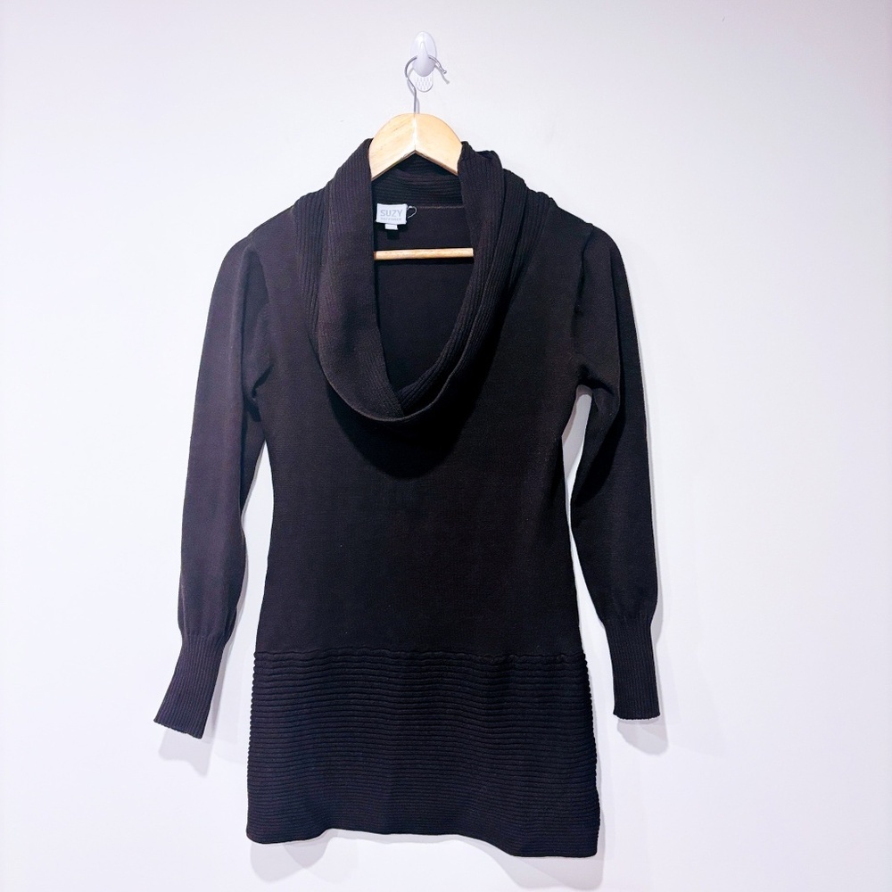 SUZY SHIER Brown knit tunic sweater | Cowl neck cozy style | X-Small‎ •